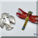 J119. Dragonfly pin & bird-shaped silver neck slide. - $16 